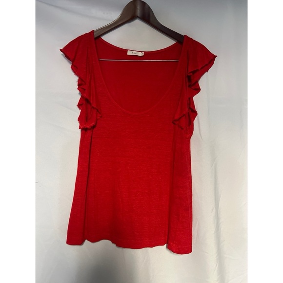 A.L.C. 100% linen Red Ruffled Sleeve Top - Picture 1 of 3